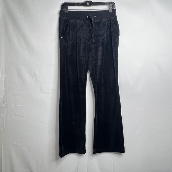 Charlotte Russe Pants - Black Velour Track Pants Womens M Flare Leg Y2K Lounge 90s Minimalism McBling